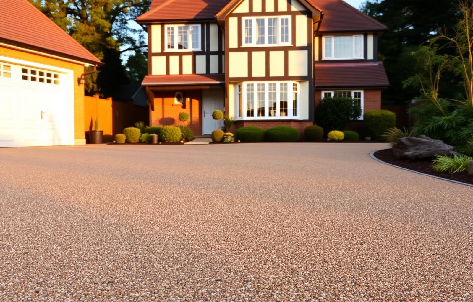 Modern resin bound driveway installed by KR Driveways in front of a family home